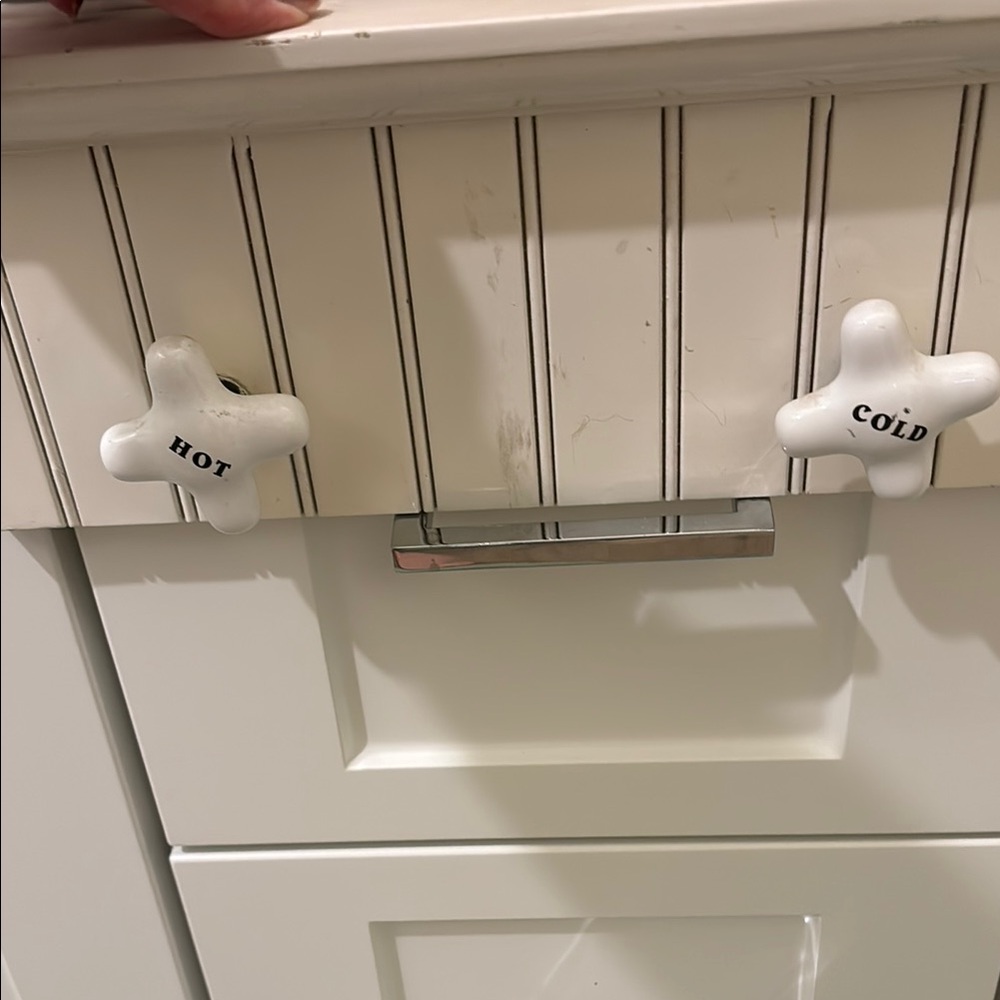 Vintage Bath Farmhouse Shelf Distressed Hot & Cold Faucet Knobs Final Sale
